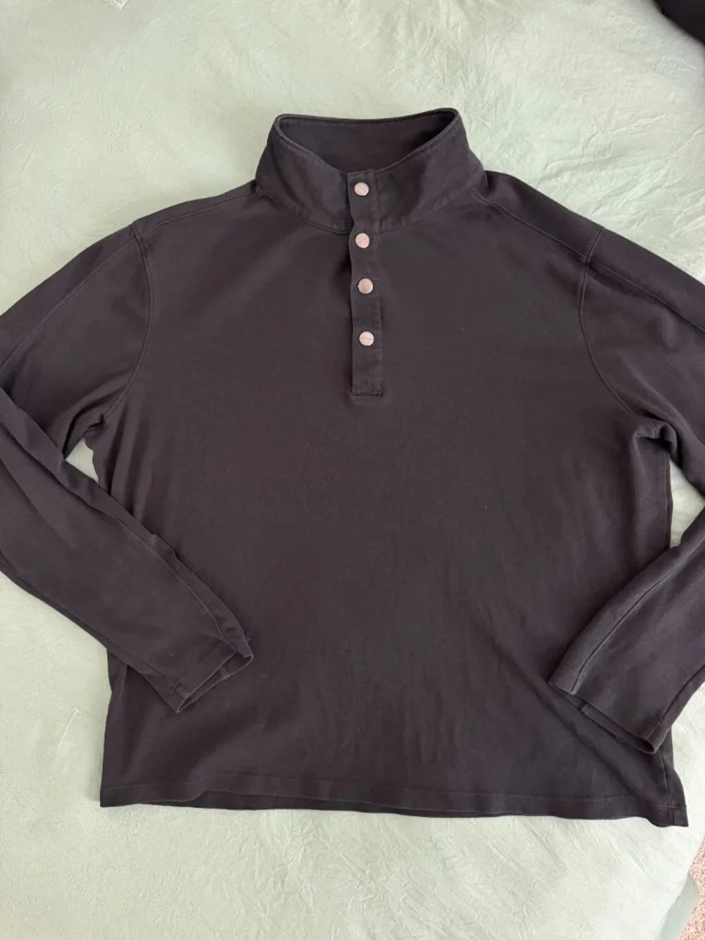 Michael Kors Black Snap Mock Neck Long Sleeve Top Pullover Women's Large
